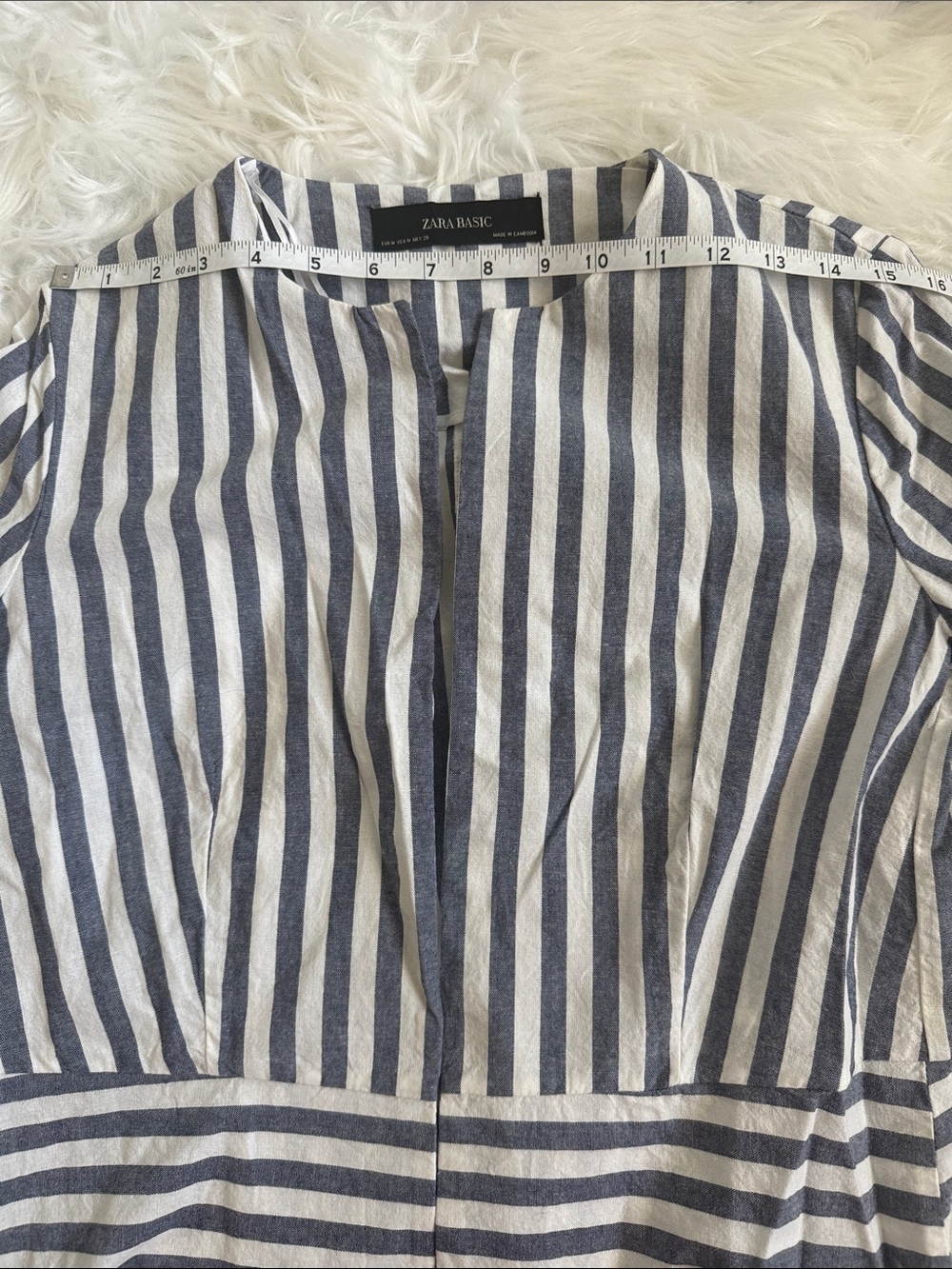 Zara Blue & White Striped Bell Sleeve Open Front Jacket | Size Medium - Picture 3 of 8